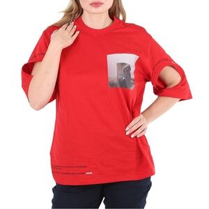 NWT BURBERRY XS Carrick Ladies Bright Red Cut-out Detail Montage Print